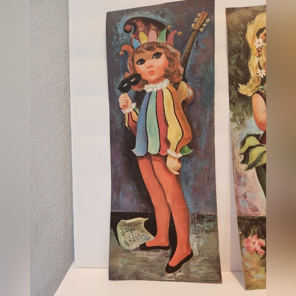 Set of 4 Vintage 1960s Goji Big Eye Harlequin Girls Prints - Picture 2 of 5